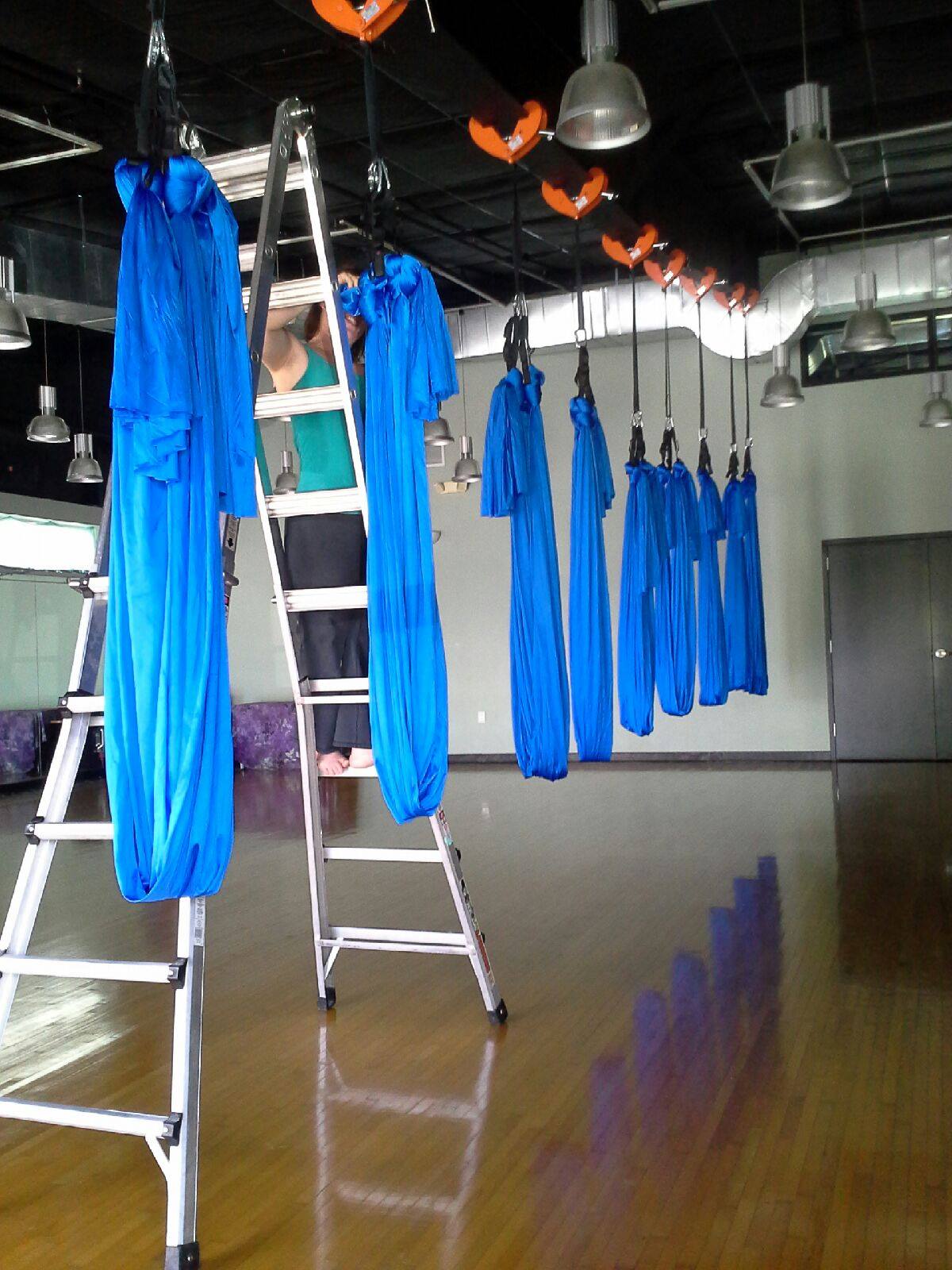 Getting everything set up for our first class at the Synergy Studio.
