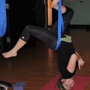 Cherise in inverted pigeon pose. 